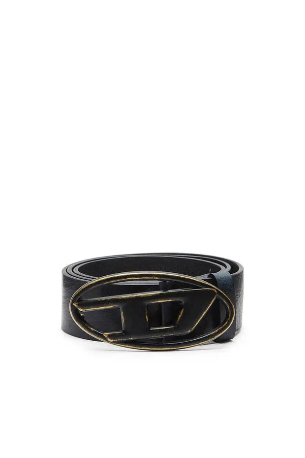 Leather belt with oxidised logo buckle Diesel