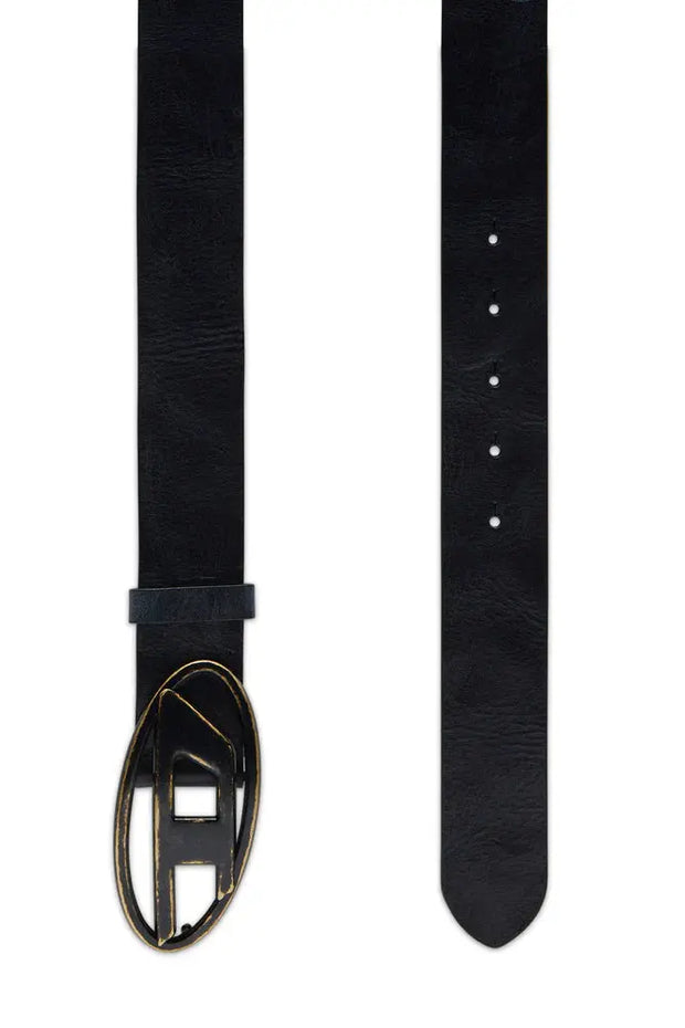 Leather belt with oxidised logo buckle Diesel