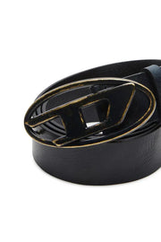 Leather belt with oxidised logo buckle Diesel