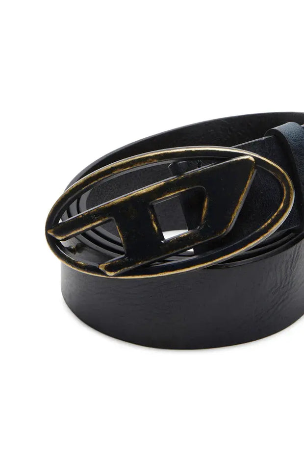 Leather belt with oxidised logo buckle Diesel