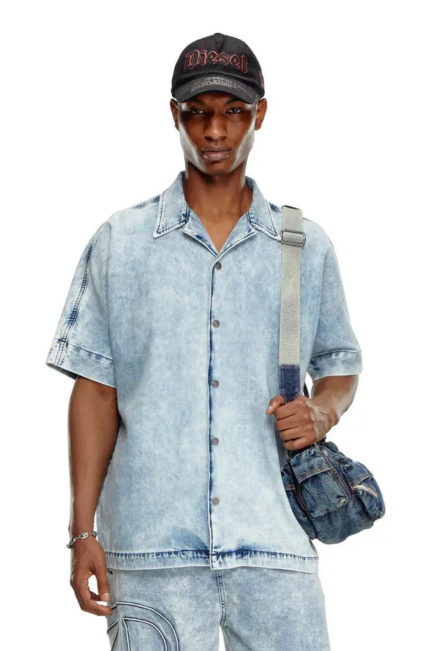 Denim bowling shirt with Oval D Diesel