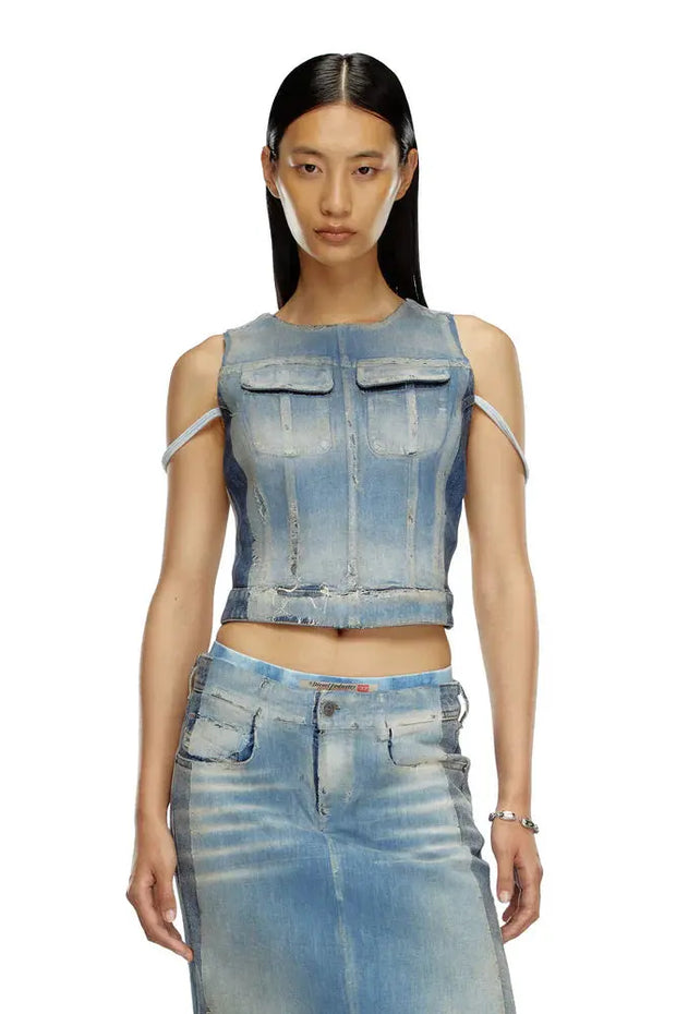 Top in peel-off denim and jersey Diesel