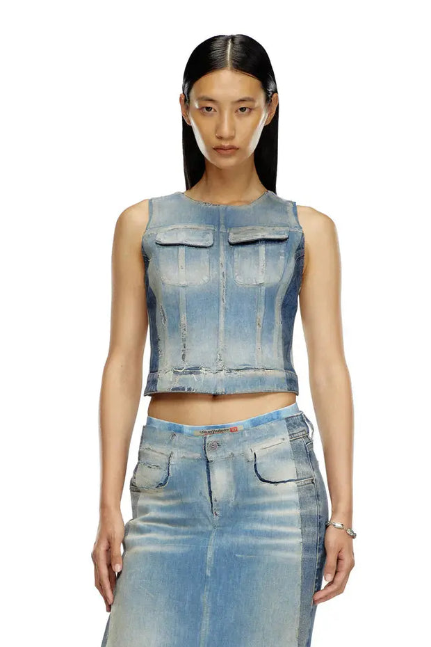 Top in peel-off denim and jersey Diesel