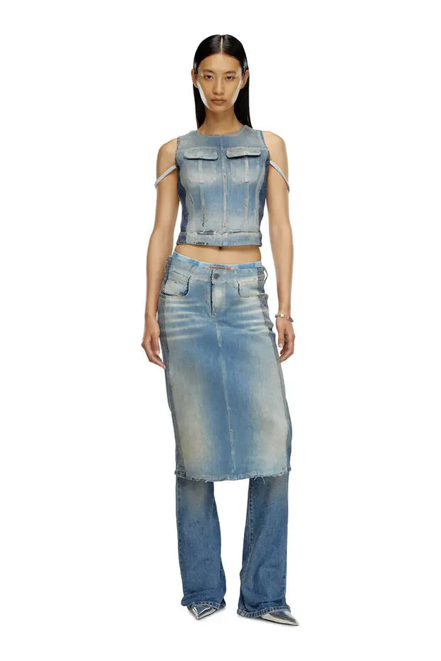 Top in peel-off denim and jersey Diesel