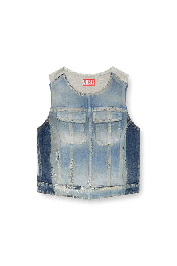 Top in peel-off denim and jersey Diesel