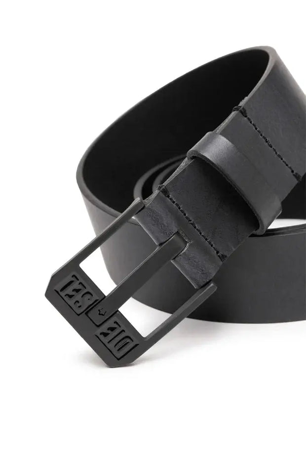 Leather Belt With Star Logo Buckle Diesel
