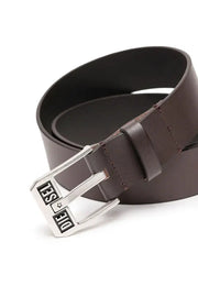 Leather Belt With Star Logo Buckle Diesel