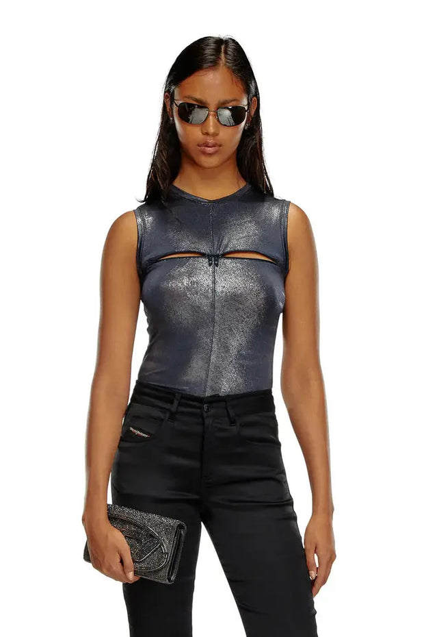 Metallic Tank Top With Chest Slit Diesel