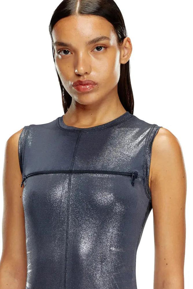 Long Metallic Dress With Zip Details Diesel