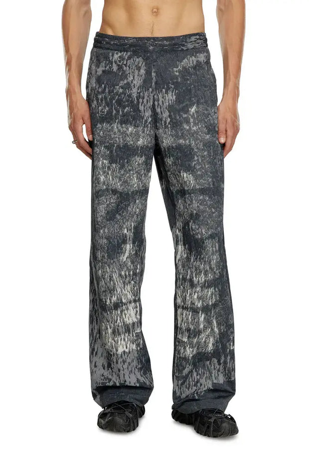 Printed Trousers In Wrinkled Nylon Diesel