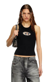 Cut-Out Knit Top With Logo Plaque Diesel