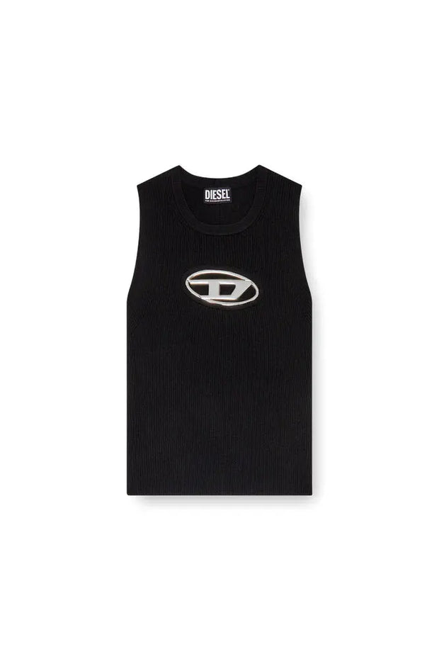 Cut-Out Knit Top With Logo Plaque Diesel