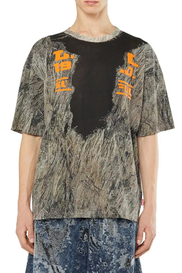 Camo T-Shirt With Devoré Sweat Stains Diesel