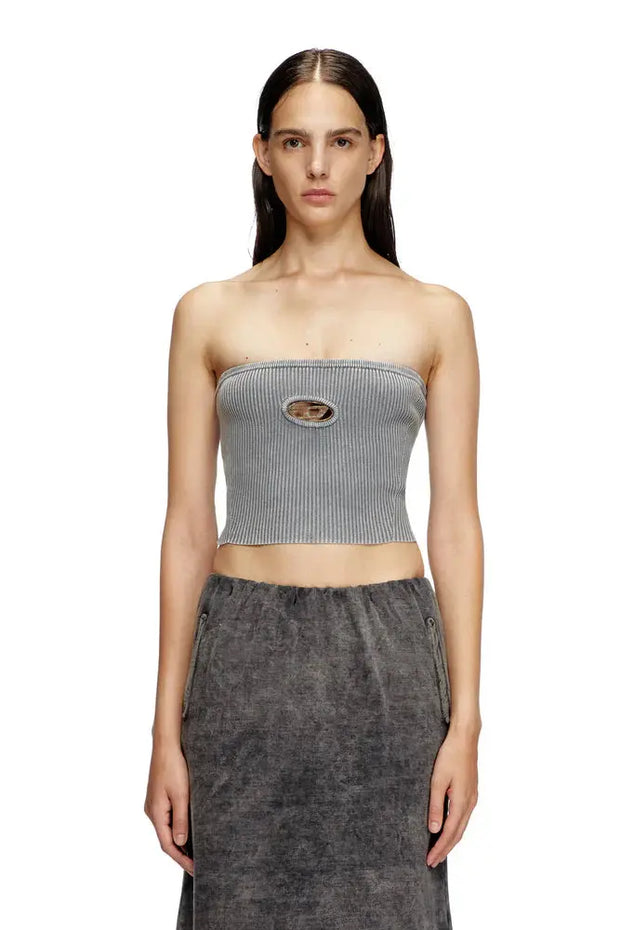 Knit Tube Top With Rusty-Look Oval D Diesel