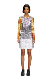 Printed Dress With Hair-Trimmed Neck Diesel