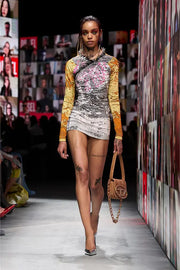 Printed Dress With Hair-Trimmed Neck Diesel