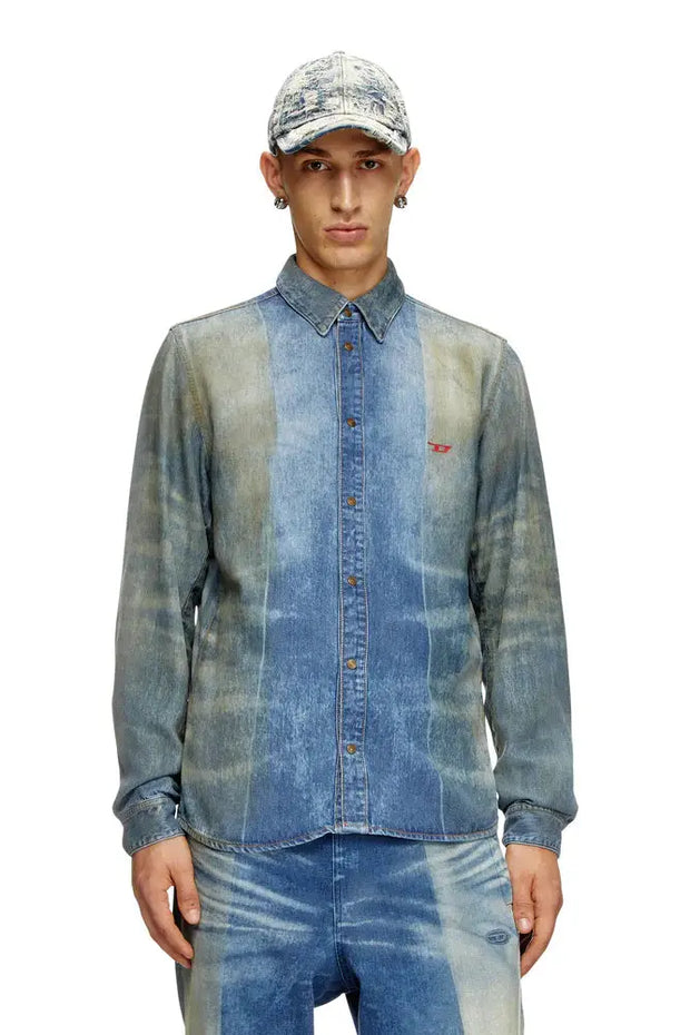 Denim Shirt With Solarised Folds Diesel