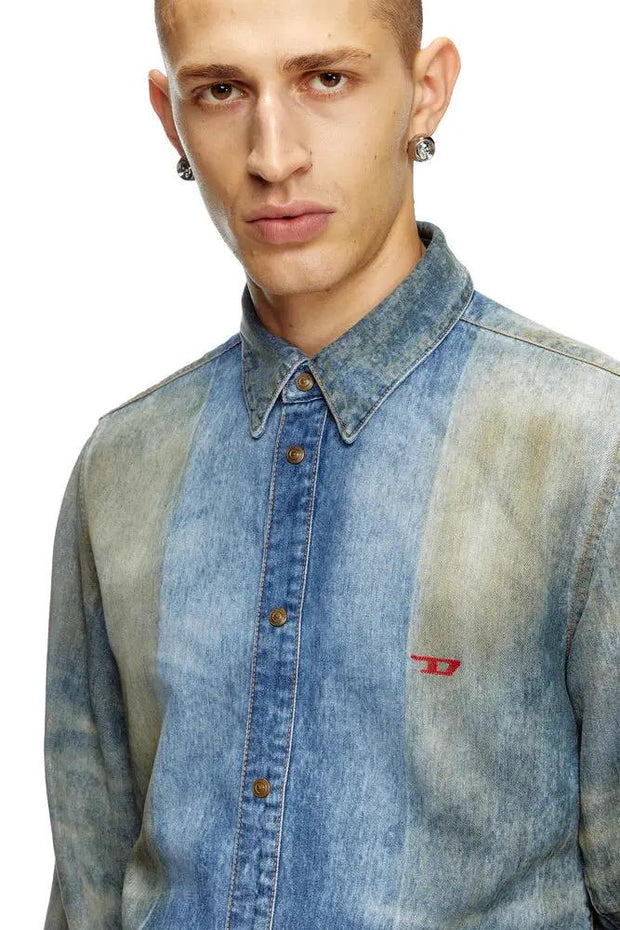 Denim Shirt With Solarised Folds Diesel