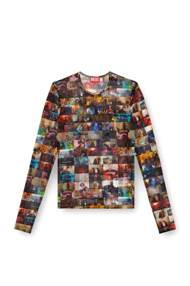 Stretch Tulle Top With Livestream Print Diesel