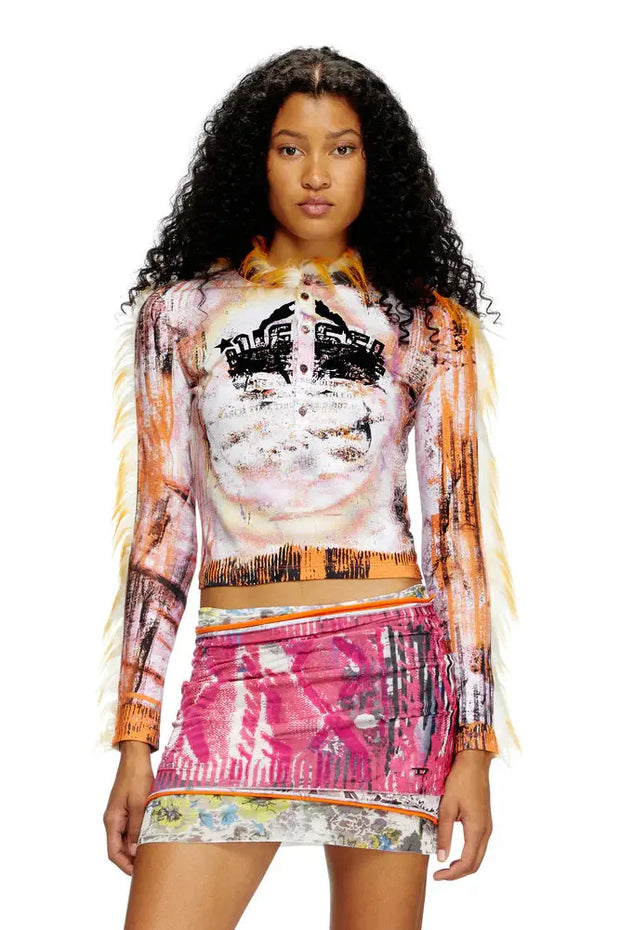 Cropped Henley Top With Fuzzy Trims Diesel