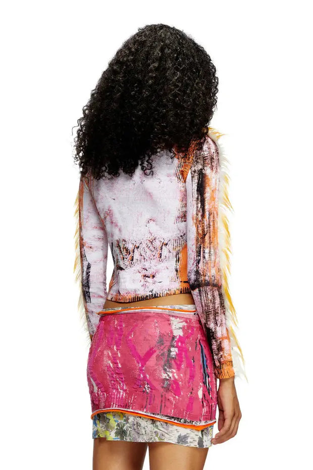 Cropped Henley Top With Fuzzy Trims Diesel