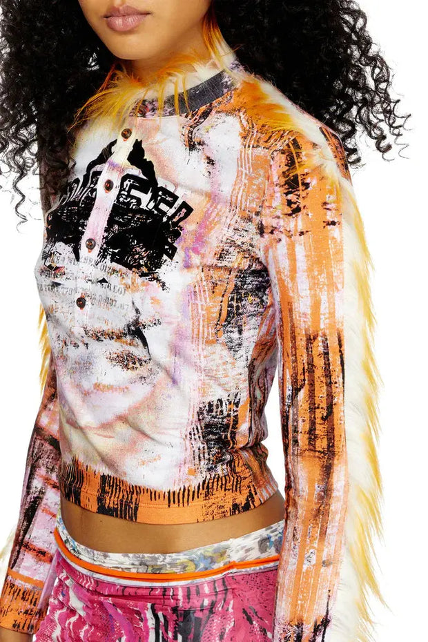 Cropped Henley Top With Fuzzy Trims Diesel