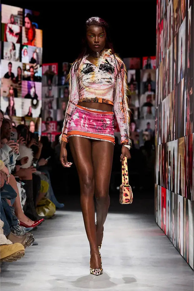 Layered Miniskirt With Peony Pop Print Diesel