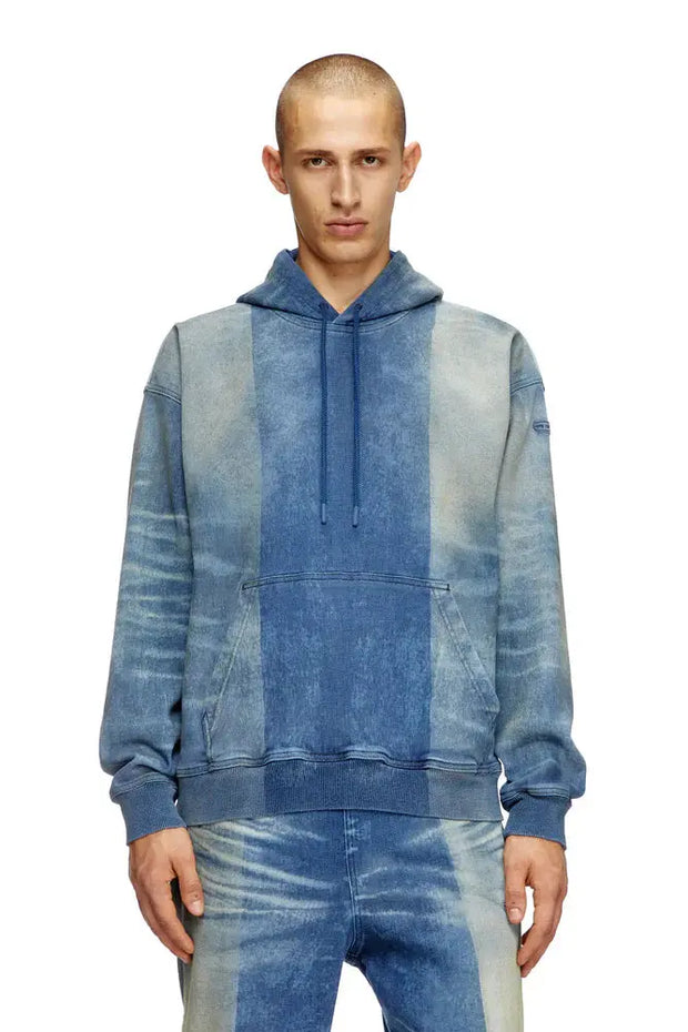 Hoodie In Track Denim With Solarised Folds Diesel