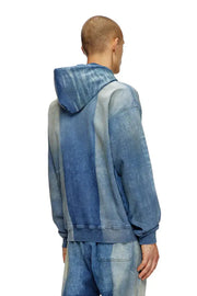 Hoodie In Track Denim With Solarised Folds Diesel