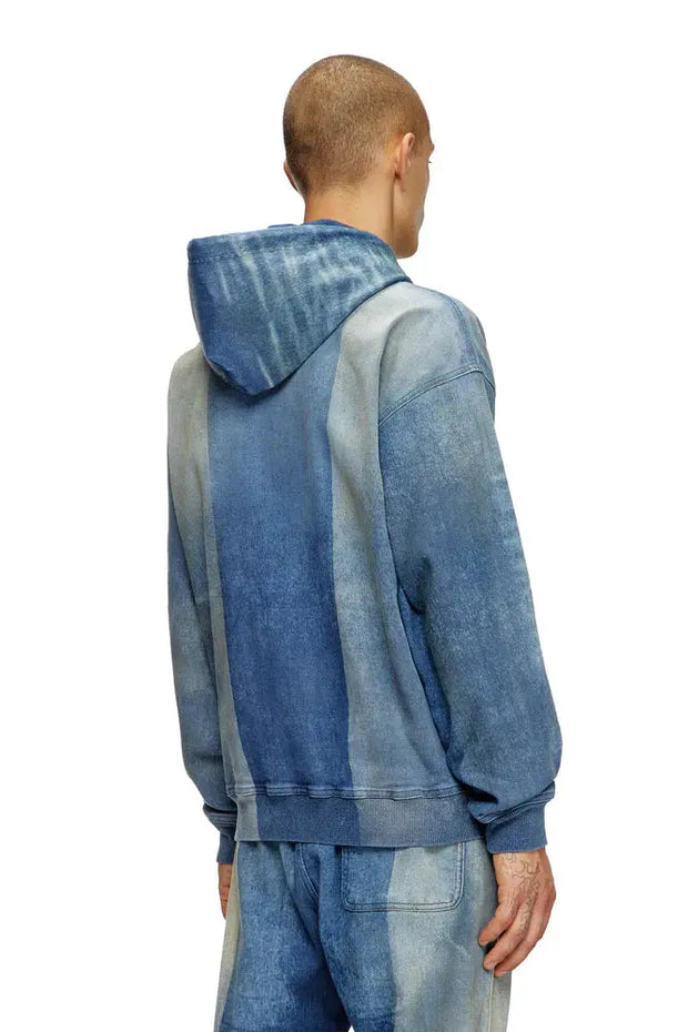 Hoodie In Track Denim With Solarised Folds Diesel
