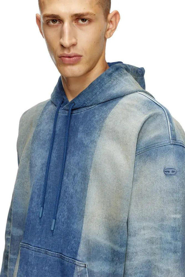 Hoodie In Track Denim With Solarised Folds Diesel