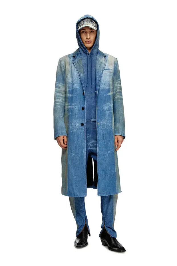 Hoodie In Track Denim With Solarised Folds Diesel