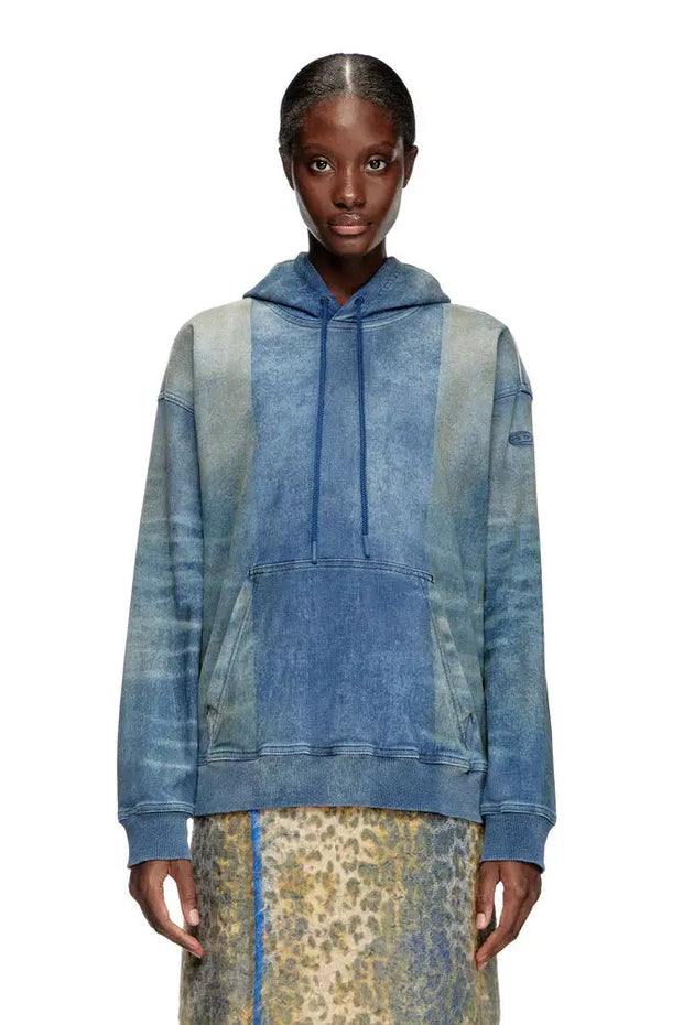 Hoodie In Track Denim With Solarised Folds Diesel