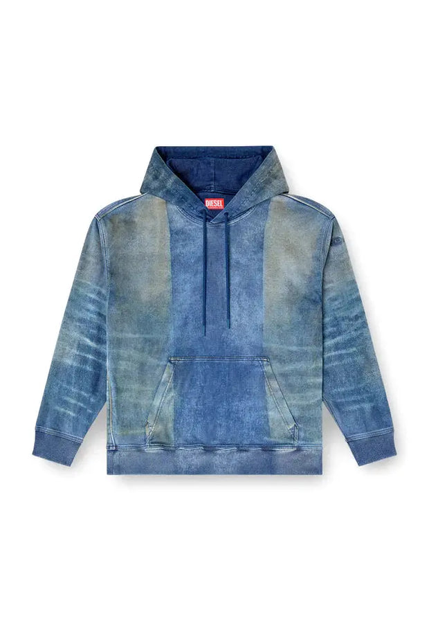 Hoodie In Track Denim With Solarised Folds Diesel