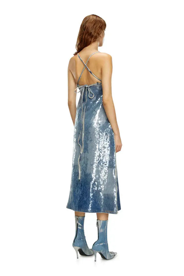 Strappy denim midi dress with sequins Diesel