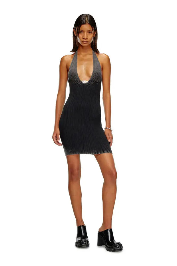 Short halter dress in faded ribbed knit Diesel