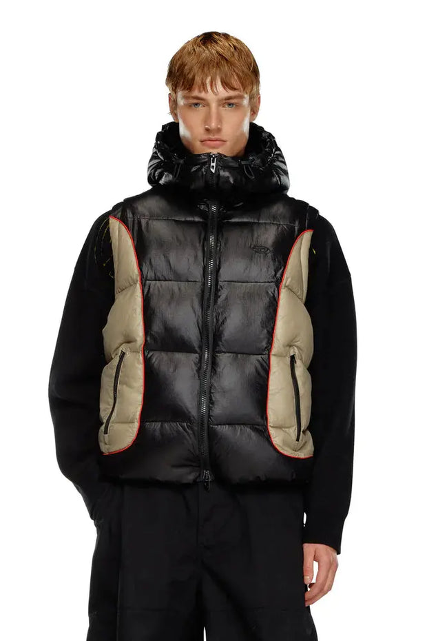 Hooded puffer vest in shiny ripstop Diesel