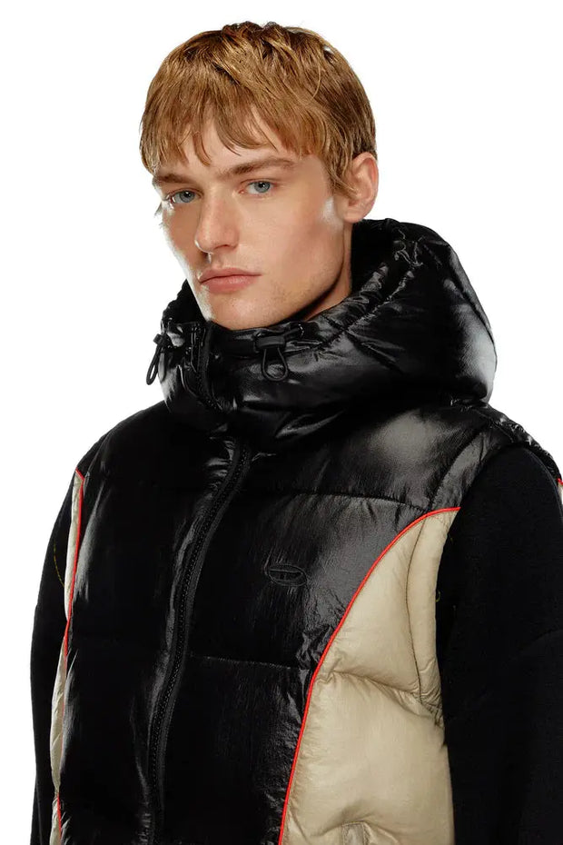 Hooded puffer vest in shiny ripstop Diesel