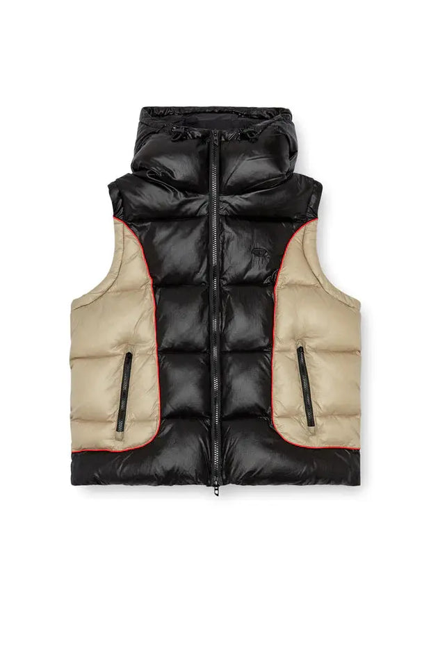 Hooded puffer vest in shiny ripstop Diesel
