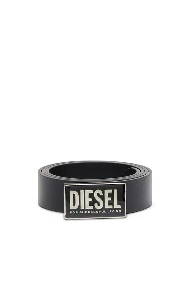 Leather belt with glossy logo buckle Diesel