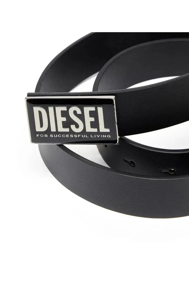 Leather belt with glossy logo buckle Diesel