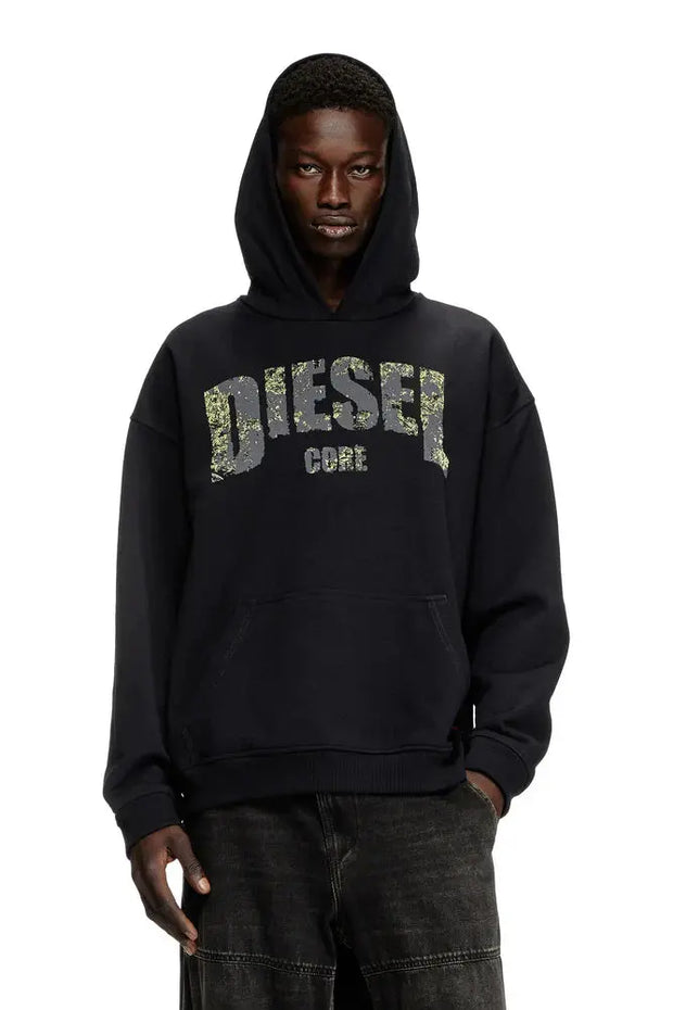 Hoodie with destroyed-effect logo print Diesel