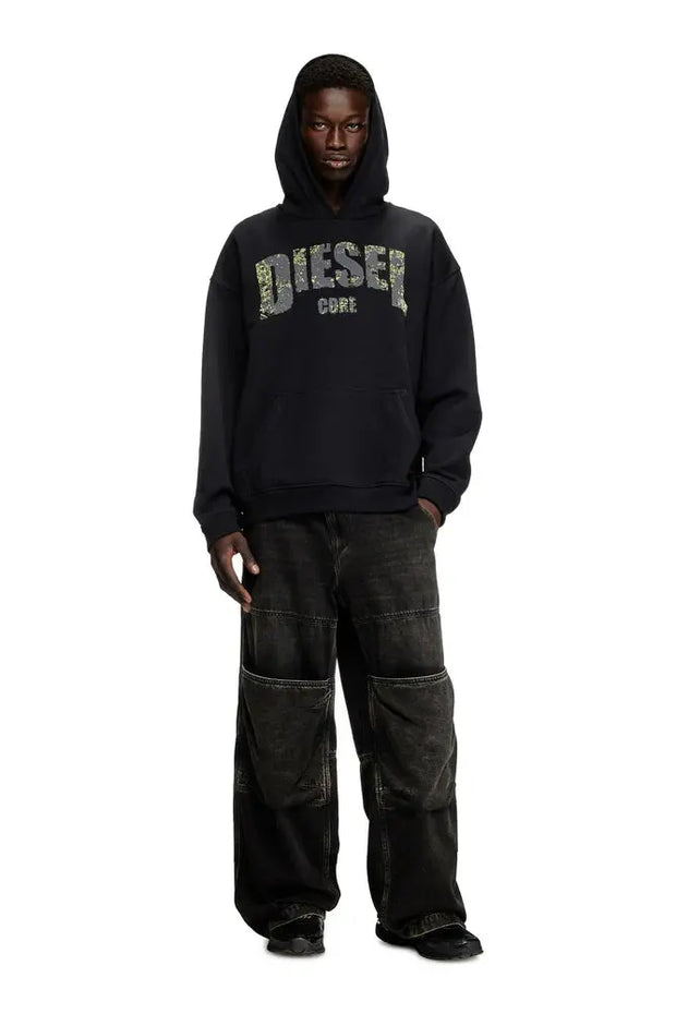 Hoodie with destroyed-effect logo print Diesel