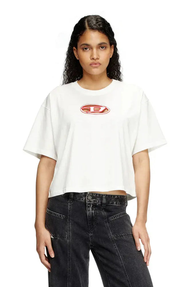 Boxy T-shirt with cut-out Oval D logo Diesel