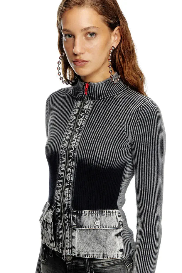 Zip-up cardigan with denim cargo pockets Diesel