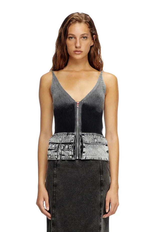 Knit tank top with denim cargo pockets Diesel