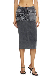 Knit midi skirt with denim cargo pockets Diesel