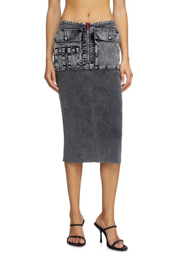 Knit midi skirt with denim cargo pockets Diesel
