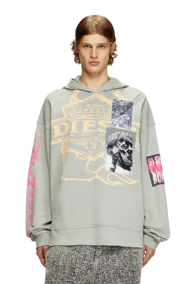 Hoodie with prints and logo patches Diesel