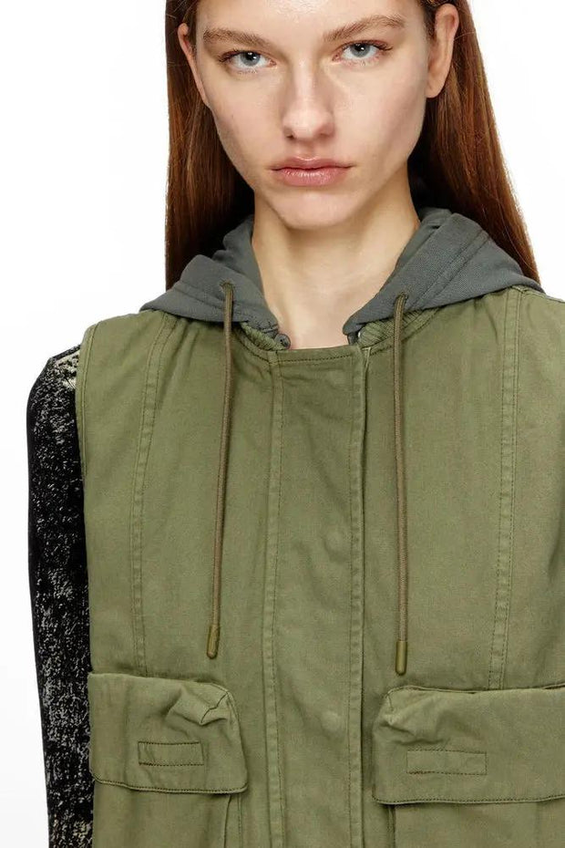 Hooded cargo vest in cotton twill Diesel